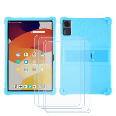 BMPNLSZ TPU Cover for Meize D115 Tablet + 4 HD Tempered Glass, Silicone Shell Bumper Protective Back Case - 9 Hardness Anti-Scratch Screen Protector (10,1") - TBlue