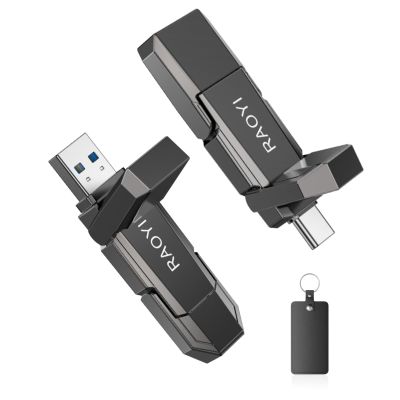 RAOYI 512GB USB C External SSD, 2-in-1 Solid State Drive Up to 450MB/s Dual USB 3.2 + Type-C Thumb Drive Portable SSD Drive for iPhone 15/16/17, Android, Tablet, PC and PS4