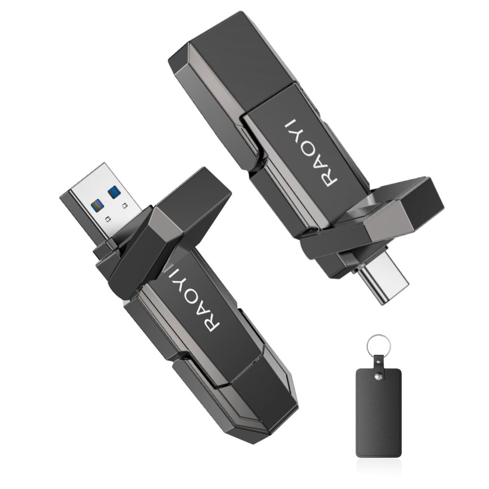 RAOYI 512GB USB C External SSD, 2-in-1 Solid State Drive Up to 450MB/s Dual USB 3.2 + Type-C Thumb Drive Portable SSD Drive for iPhone 15/16/17, Android, Tablet, PC and PS4