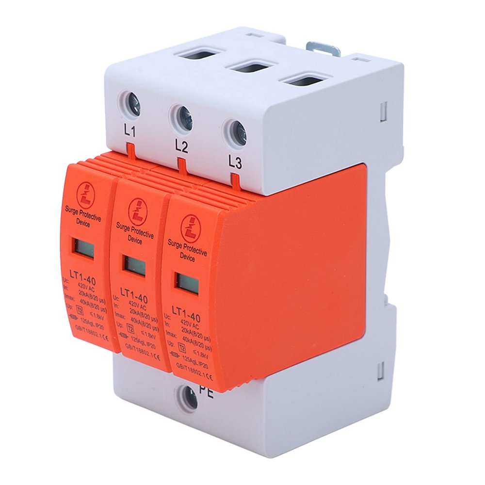 Voltage Spike Controller | 40KA 3P AC420V Circuit Protector for Home/Office/Industrial | Flame Retardant PC Housing | Rail Mounted Electrical Security Equipment