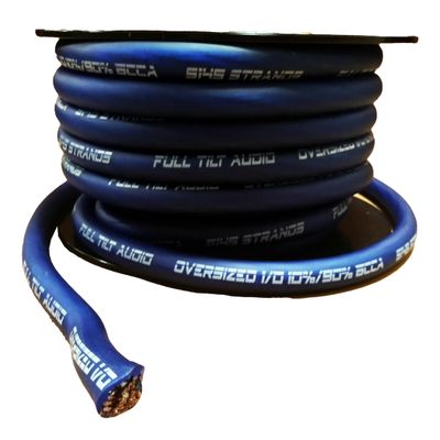 Full Tilt by Sundown Audio 1/0 AWG Hybrid Power Wire  50ft Spool, 10% OFC / 90% CCA, Tinned Copper Strands, Ultra Flexible, 5145 Strands, Anti-Corrosion  Matte Blue