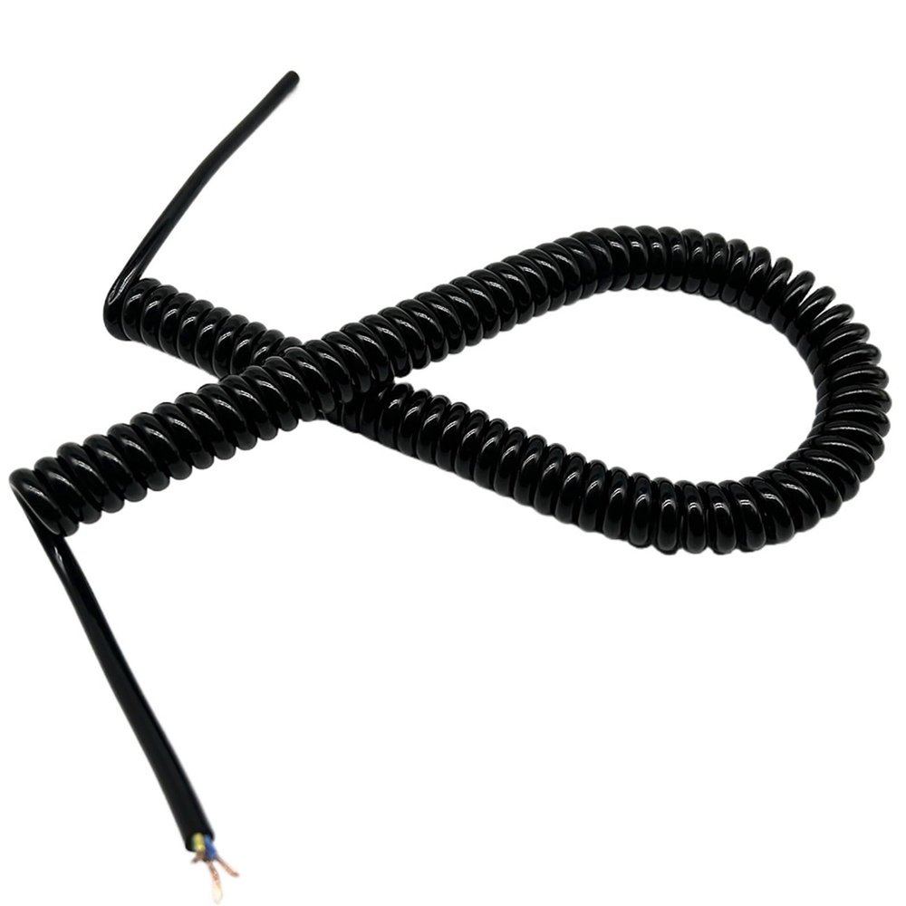 ACFFVBW Coiled Extension Cord, 3 Cores Coiled Spring Cable 0.7mm Square 2.5 Meter 5 Meter 7.5 Meter OD 6mm 9mm Spiral Cable Extensible Electrical(Stretch 2.4 Meter)