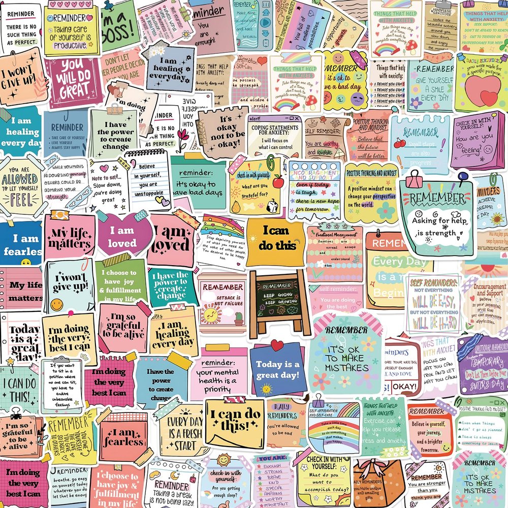 100Pcs Positive Affirmation Stickers, Self Love Care Quote Mental Health Inspirational Motivational Encouraging Sticker Pack for Laptops Water Bottles Students Waterproofing Decals Teens Adults