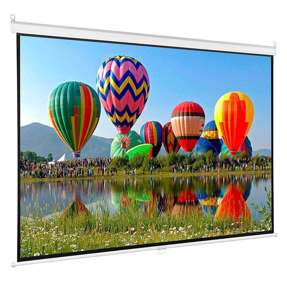 100 Inch HD 16:9 Manual Pull Down Projector Screen Self Locking for Home Meeting Room School Restaurant Bar