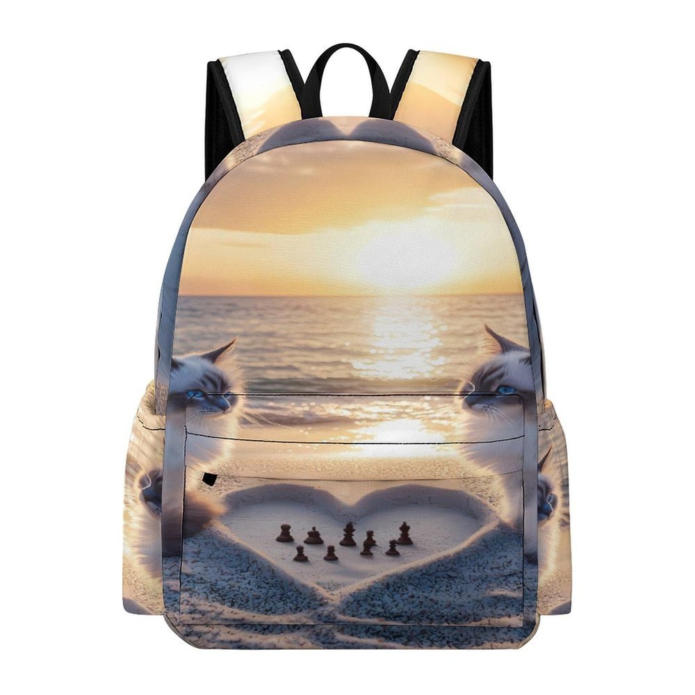 Cat Playing Chess Beach Travel Laptop Backpack Carry on Backpack Casual Daypack Lightweight Business Work Bag for Men Women