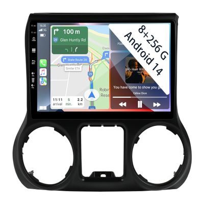 [8+256GB] 10.1" Android 14 Autoradio for Jeep Wrangler 2011 2012 2013 2014 Radio Carplay, Wireless Car Play GPS Auto Navi Screen Bluetooth Navigation Player Stereo Touchscreen Mirror Link FM DSP AHD