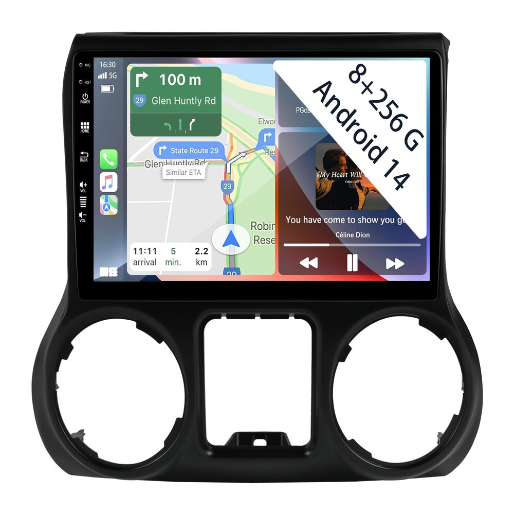[8+256GB] 10.1" Android 14 Autoradio for Jeep Wrangler 2011 2012 2013 2014 Radio Carplay, Wireless Car Play GPS Auto Navi Screen Bluetooth Navigation Player Stereo Touchscreen Mirror Link FM DSP AHD