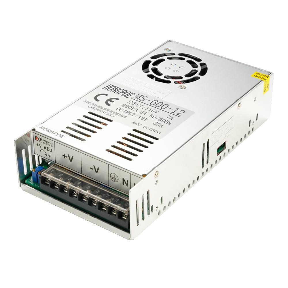 0-12V50A DC Switching Power Supply, Industrial Transformer PSU AC to DC 0-12V Adapter Converter for LED Light Strip CCTV Camera Radio Audio Amplifier CNC 3D Printer (MS-600W12V50A)