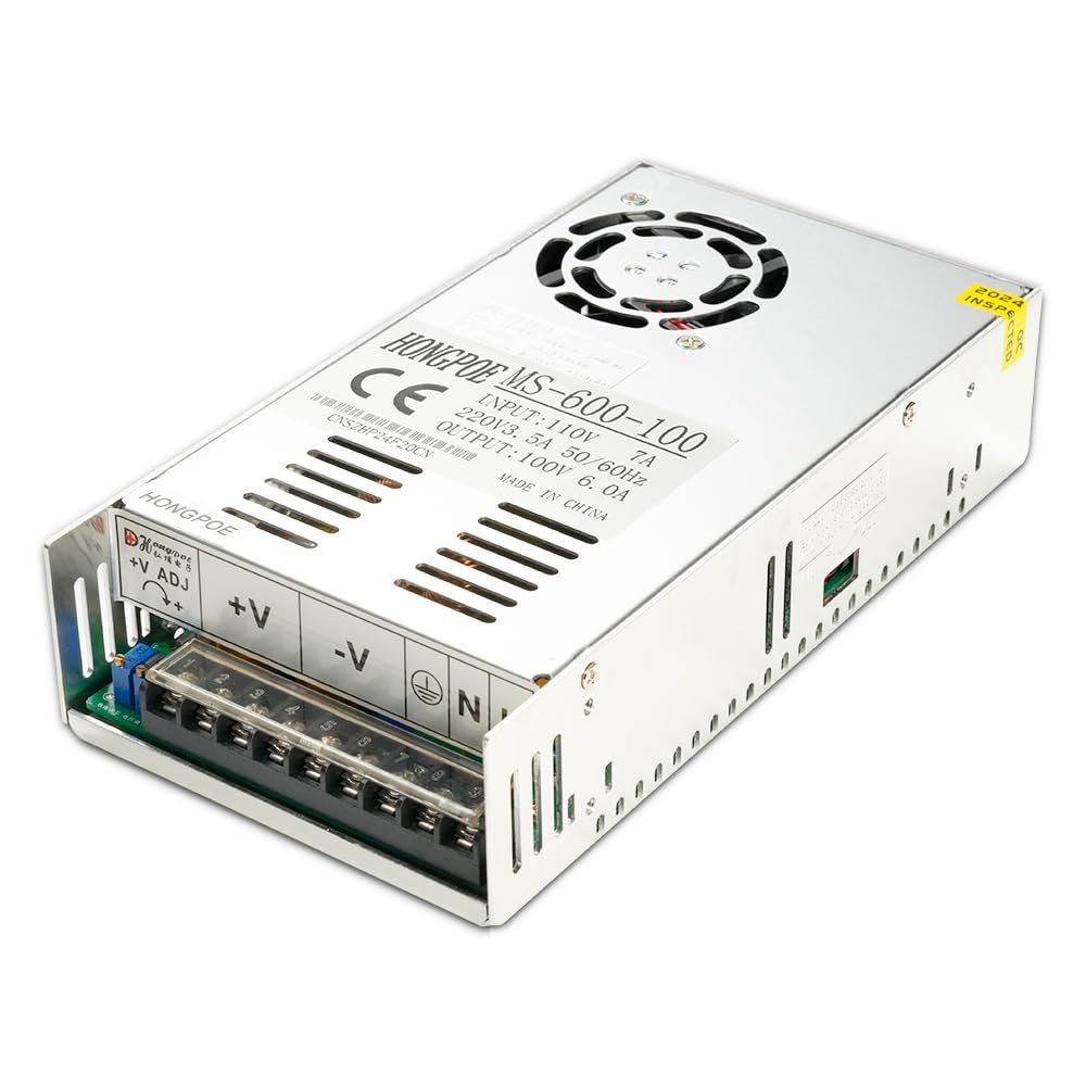 0-100V6A DC Switching Power Supply, Industrial Transformer PSU AC to DC 0-100V Adapter Converter for LED Light Strip CCTV Camera Radio Audio Amplifier CNC 3D Printer (MS-600W100V6A)