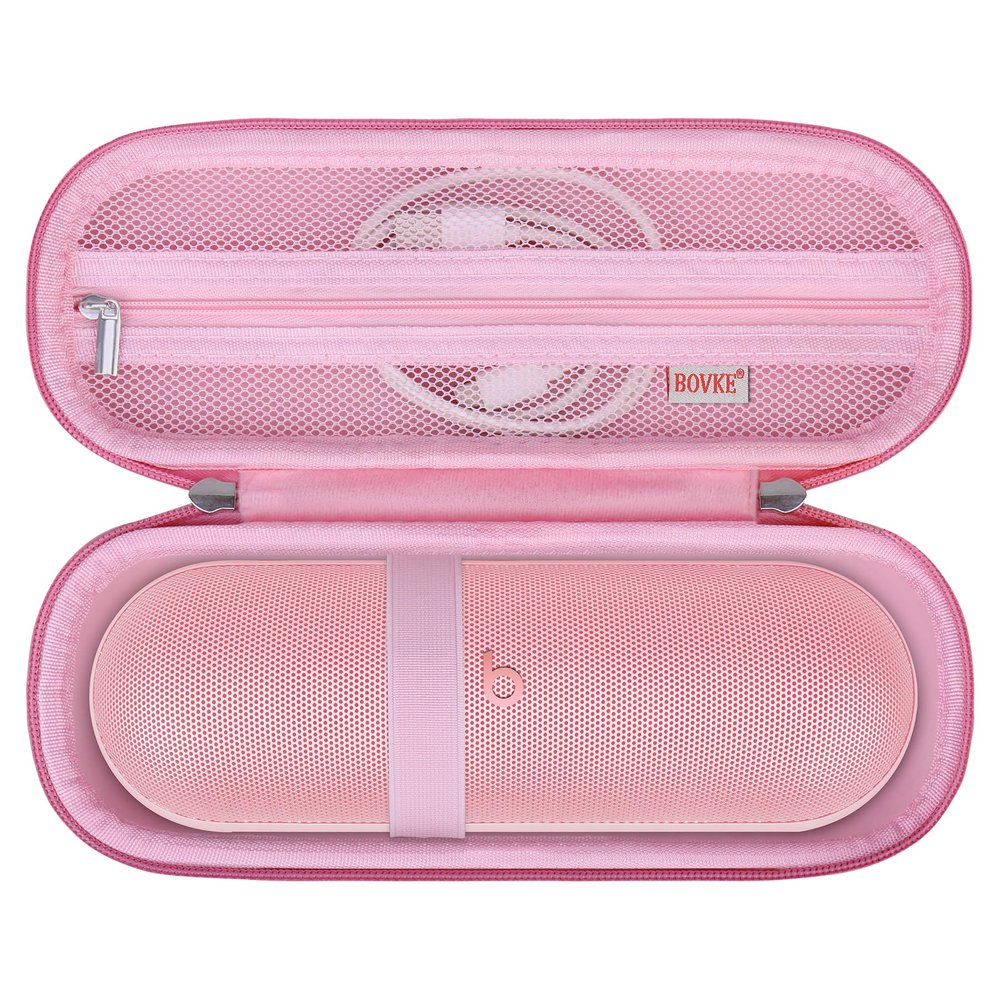 BOVKE Carrying Case for Beats Pill - Portable Bluetooth Speaker, New Beats Pill Wireless Speaker Travel Holder Bag with Extra Mesh Pocket for Charging Cables, Accessories, Pink