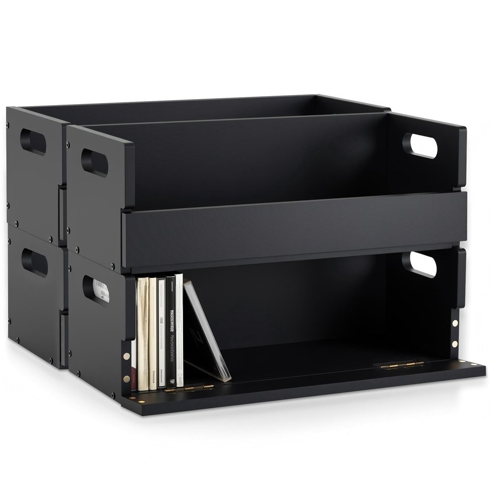 CroBlissful 4 Set Wooden CD Storage Box Holder Shelf Cassette Tape Display Racks with Carrying Handles, Organizer Shelf for Movie Cases, DVDs, Each Set Can Store up to 36 Pcs CDs (Black)