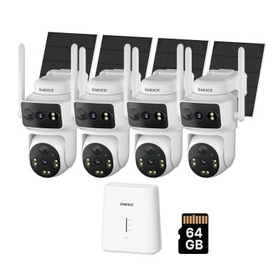 GAIEXCE Solar Dual Lens Security Cameras Wireless Outdoor, Home Dual Lens Security Camera System, No Subscription, 2.4G & 5G WiFi 4MP Night Vision, 64G SD Local Recording Expandable to 10CH