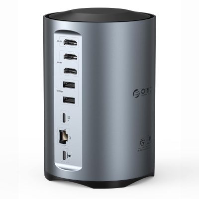 ORICO USB-C Triple Monitor Docking Station with 3 HDMI Ports, 15-in-1 USB C Laptop Dock for MacBook Pro M1/M2/Windows, 7 USB Ports, Ethernet,100W PD, SD/TF Card Reader, 3.5mm Audio (Grey)