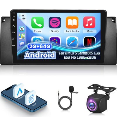 [2+64G] NHOPEEW Car Radio for BMW 5 Series X5 E39 E53 M5 1996-2006, 9 Inch Touchscreen Android Car Stereo with Wireless Carplay and Android Auto/DSP/WiFi/GPS/SWC/Bluetooth + AHD Backup Camera