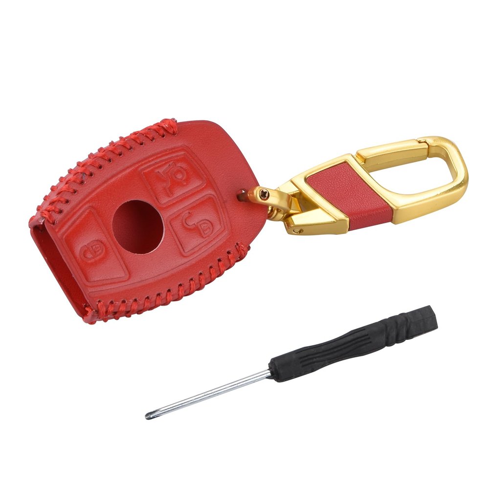 Red 3 Buttons Car Remote Key Fob Case Holder Cover Chain for Benz E