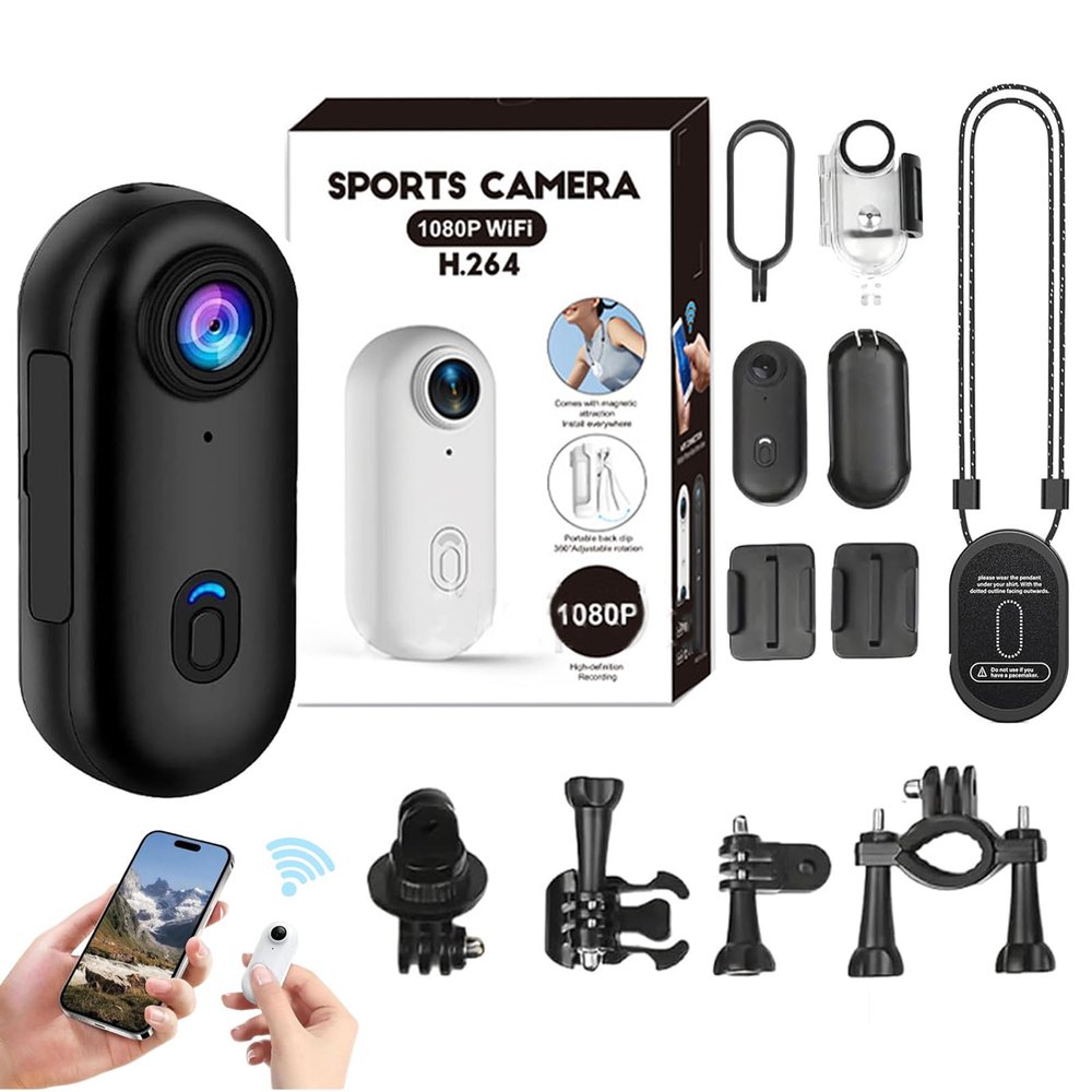 MGSTN The Snap Cam, POV Camera, HD 4k Mini Body Camera, Hands-Free Wearable Pro POV Adventure Action Body Cam with Audio and Video, Mount Anywhere, for Vlogging, Cycling, Diving (Black, 1080P)