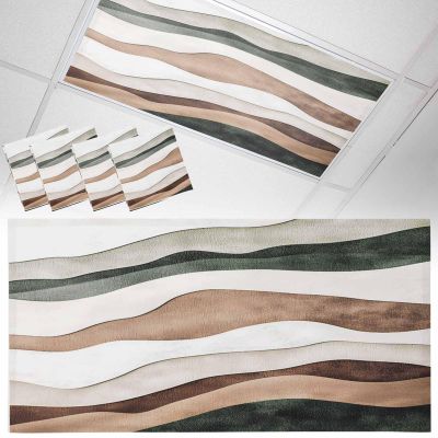 Yukro 4 Pack Fluorescent Light Covers Abstract Wave Texture Vintage Brown Turquoise Bump Magnetic Light Covers Fluorescent Ceiling Shade Filters for Classroom Office School Home 4 x 2 Feet