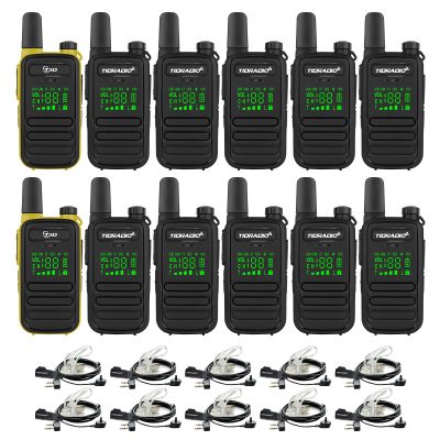 TIDRADIO TD-M11 Walkie Talkies (2 Pack, Yellow) + TIDRADIO TD-M11 Walkie Talkies (10 Pack, Black) Waterproof FRS Long Range Two Way Radio with Earpiece, 2 Pin Acoustic Tube Headset