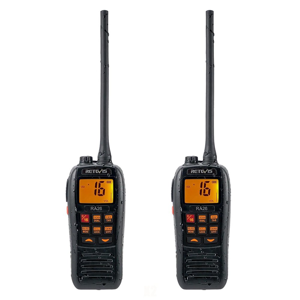 Retevis RA26 Marine Radio, Handheld Floating IP67 Waterproof,1500mAh, USB Charging, NOAA, International Channels, Backlit LCD Display, Portable Two-Way Boat Radio for Kayaking Fishing(2 Pack)