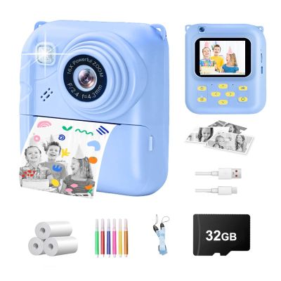 Instant Print Camera for Kids, 1080P Video Camera with 3 Print Rolls