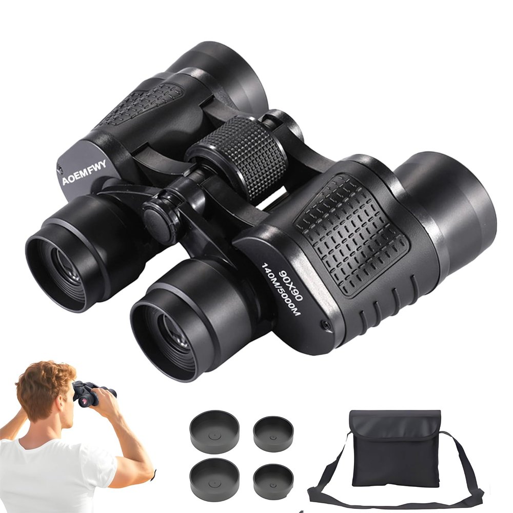 Adults Binoculars for Hunting Waterproof HD Binocular Professional with Low Light Night Vision High Powered Mini Binoculares for Bird Watching Hunting Concert Theater Camping (90 * 90)