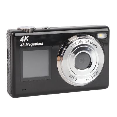 4K Selfie Digital Camera, 48MP Dual Screen, 16x Digital Zoom COMS F/3.2 Autofocus Portable Vlogging Compact Point Shoot Camera with Fill Light for Teens Adult Beginner (Black)