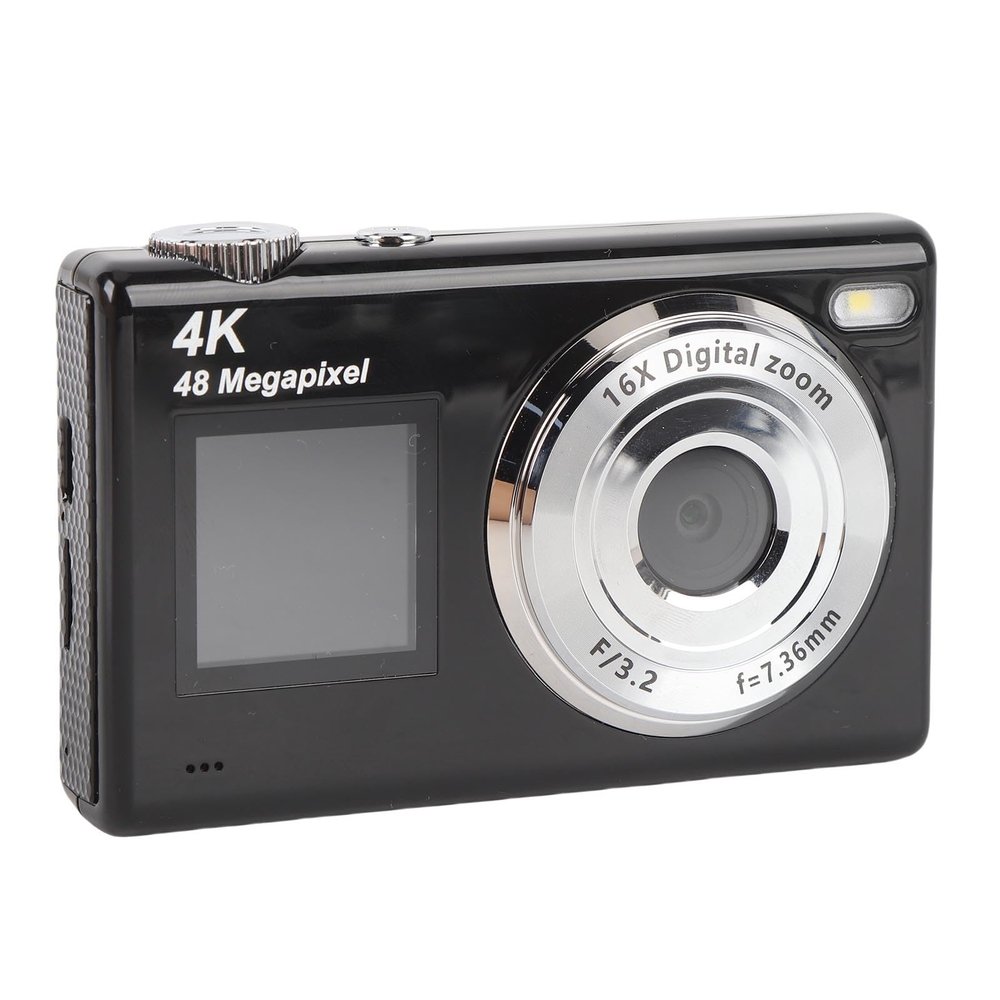 4K Selfie Digital Camera, 48MP Dual Screen, 16x Digital Zoom COMS F/3.2 Autofocus Portable Vlogging Compact Point Shoot Camera with Fill Light for Teens Adult Beginner (Black)