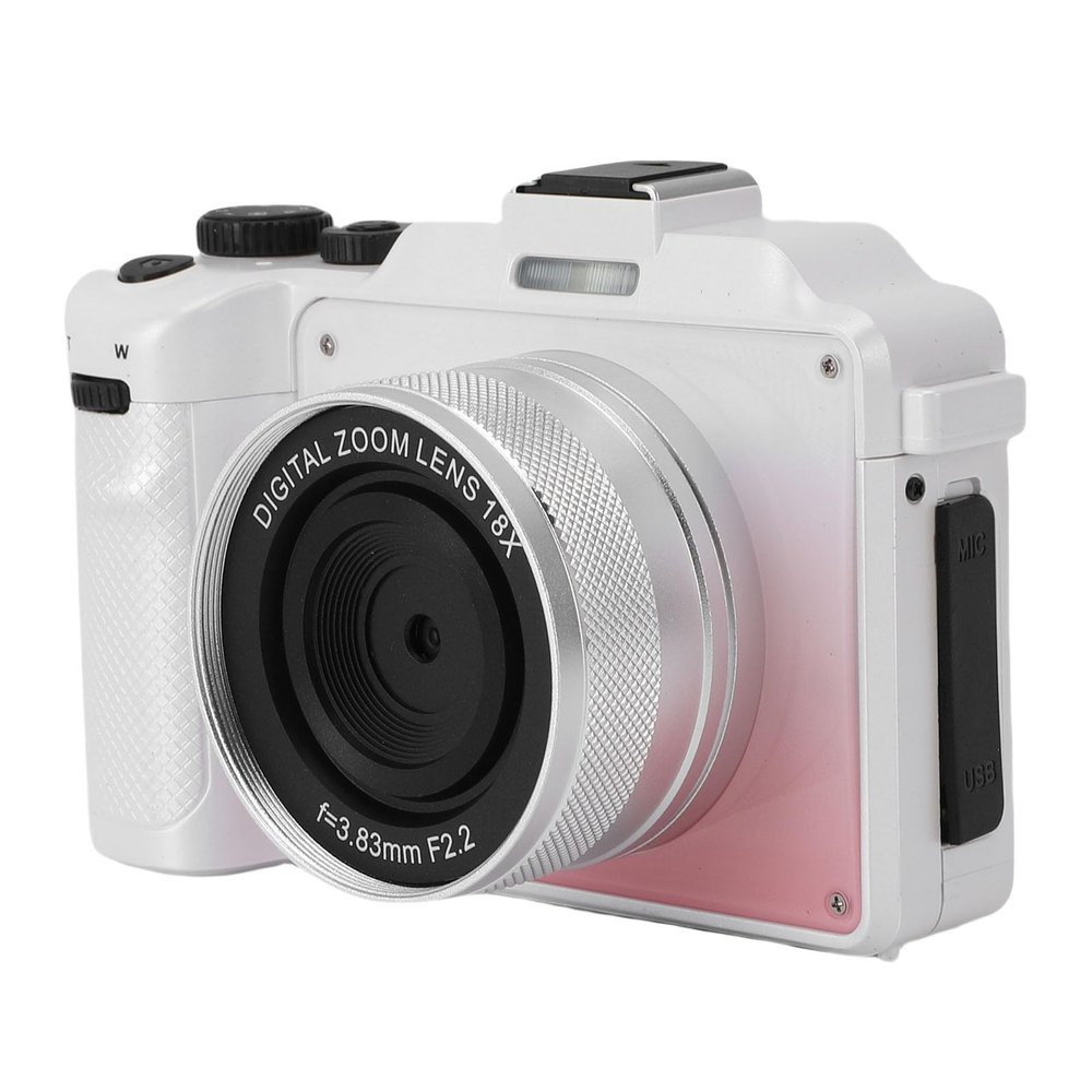 5K Digital Camera, 80MP Vlog Camera with Front and Rear Lens, 18X Digital Zoom, Hand Strap, for Photography Video (Gradient Pink)