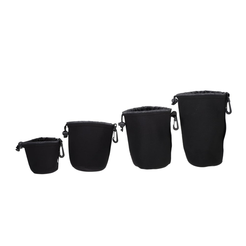 STOBOK 4pcs Elastic Camera Lens Case Neoprene Pouch for Camera Lens Hooks for Belt Bag for Professional and Hobbyist