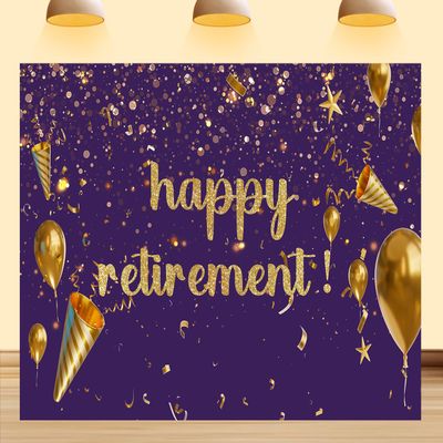 10X8ft Happy Retirement Backdrop Purple and Gold Diamond Balloons and Ribbons Retired Party Decorations Theme Background Photography Studio Props Congratulations on Retirement