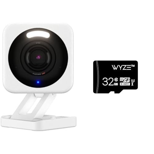 WYZE Cam v4 2.5K QHD Indoor/Outdoor Security Camera with 32GB MicroSDHC Card Bundle - Smart Home Monitoring System with Local Storage
