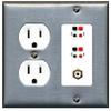 RiteAV 2 Port Speaker Wire Plug Jack Wall Plate with 1 RCA for Subwoofer - Round Outlet [Stainless/White] view 1