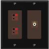 RiteAV 2 Port Speaker Wire Plug Jack Wall Plate with 1 RCA for Subwoofer - 2 Gang [Black/Brown] view 1