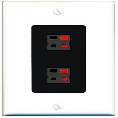 RiteAV 2 Port Speaker Wire Plug Jack Wall Plate - 1 Gang Decorative [White/Black]