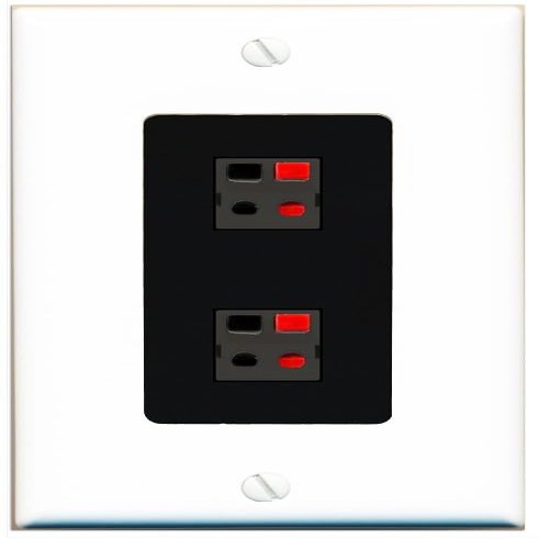 RiteAV 2 Port Speaker Wire Plug Jack Wall Plate - 1 Gang Decorative [White/Black]