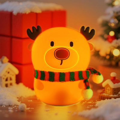 Colorful Life Silicone Reindeer Night Light Tap Control Cute LED Bedside Lamp for Kids, Baby, Adults Soft Glow, Rechargeable, Nursery/Bedroom(Cute Reindeer, Light up When patted)