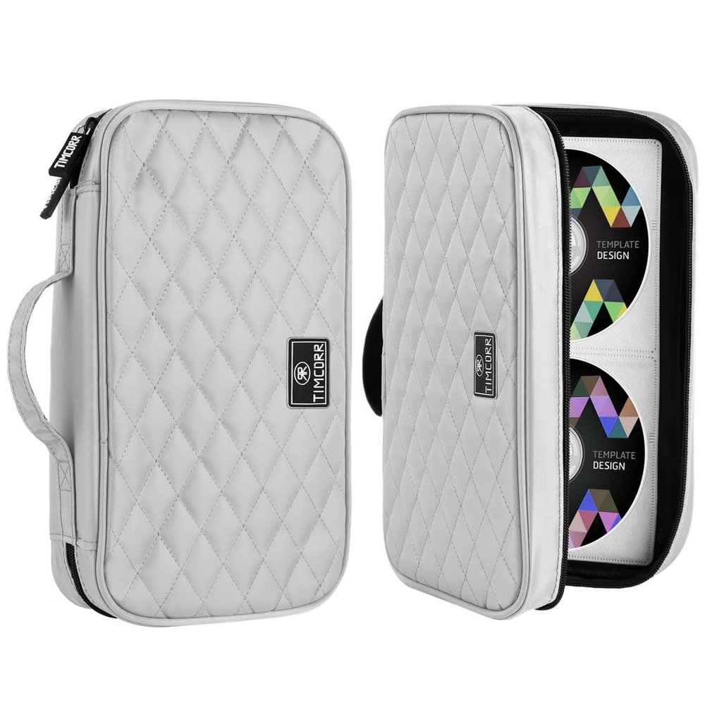 96-Sleeve Cd Case Organizer, Portable DVD Storage Wallet with Handle, Waterproof Hard Shell for Car, Office, and Travel,