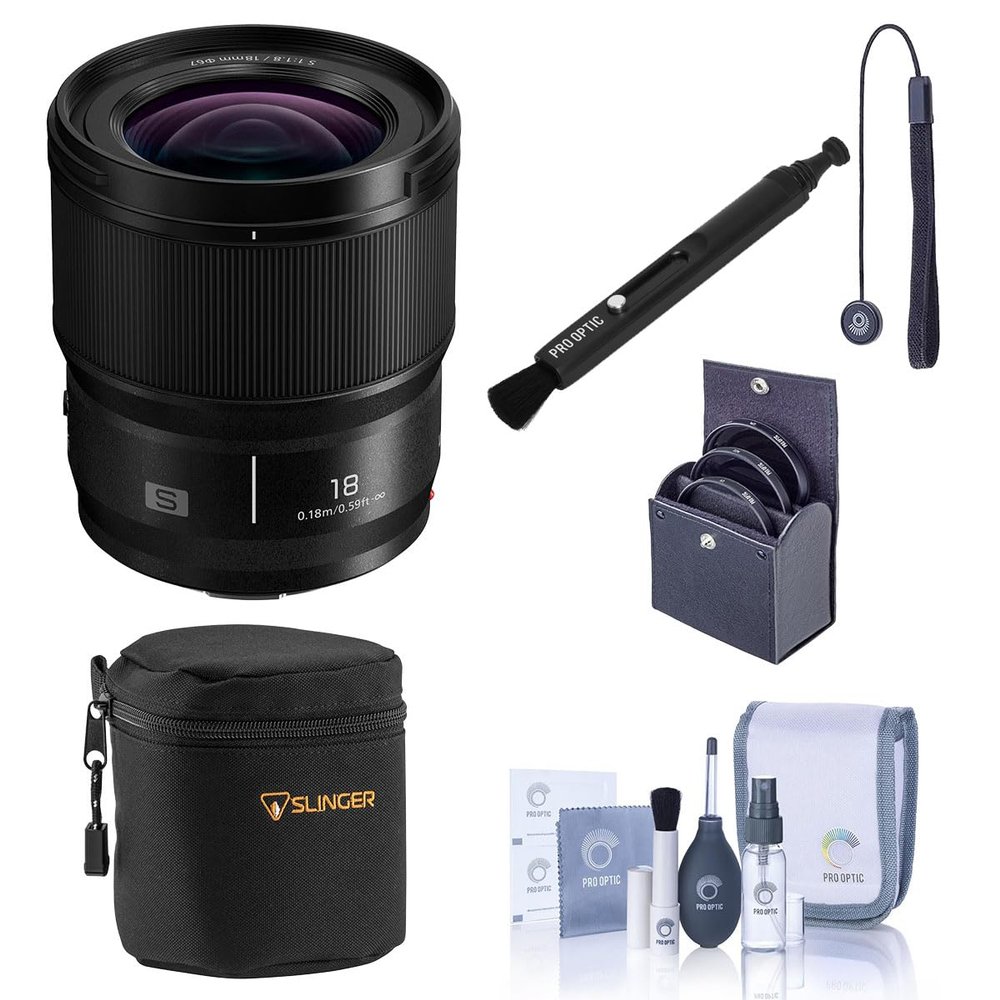 Panasonic LUMIX S 18mm f/1.8 Lens, Bundle with Small Case, 67mm Filter Kit, Pen Cleaner, Cleaning and Cap Tether