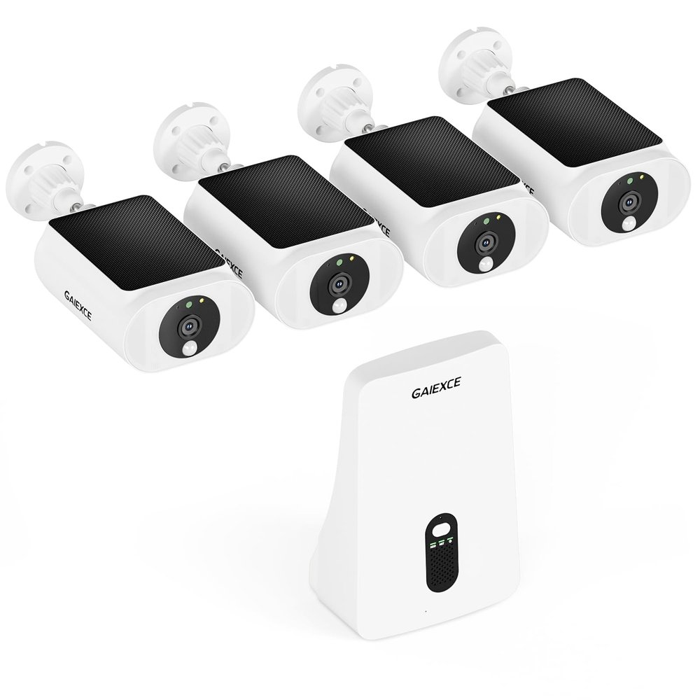 Gaiexce Solar Security Cameras Wireless Outdoor 4 Cam Kit Expadable to 10H, No Subscription Cameras for Home Security System, 64G Local Storage, 2.4G &5G WiFi, 2K Color Night Vision Two-Way Audio IP66