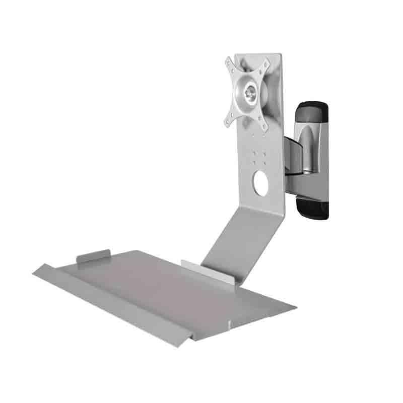 FURUIM2024M Monitor Arm Swivel Head Silver Monitor Stand with Plain Keyboard Tray Non-Foldable Single Screen Stand Adjustable Monitor Stands