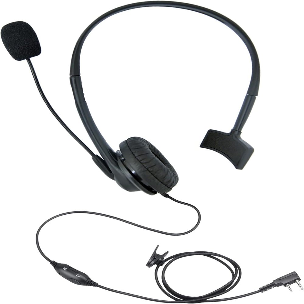 CENMIGO Over The Ear Ptt Mic Earpiece Two Way Radio Headset with Boom Mic Overhead Headphone for Walkie Talkie (Single Sided,Black,Wired,2 Pin) (1 Pack)