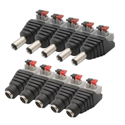1/2/5Pair 2.1x5.5mm DC Power Male Female Wire Connector No Screw Push Type 5.5 * 2.1mm DC Jack LED Strip CCTV Camera Adapter(5Pairs)