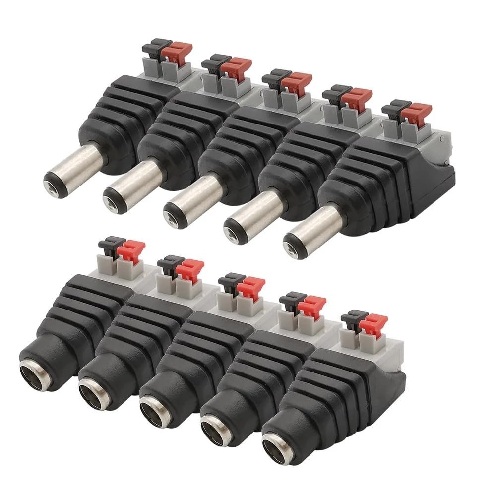 1/2/5Pair 2.1x5.5mm DC Power Male Female Wire Connector No Screw Push Type 5.5 * 2.1mm DC Jack LED Strip CCTV Camera Adapter(5Pairs)