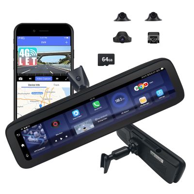 360 Degree Dash Cam 4 Channel Front Rear Side dashcam Rearview Mirror car Camera GPS Navigation ADAS 4G LTE Dash Camera with Android 10.0 OS Streaming Media Mirror DVR (Rearview Mirror Mount)