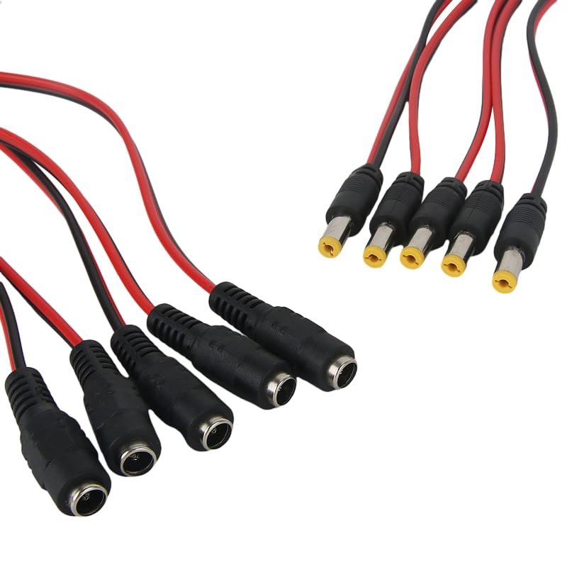 5pcs 10pcs 5.5x2.1 mm Male Female 12V DC Power Pigtail Cable Jack for CCTV Camera Connector Tail Extension 24V DC Wire(5 Male 5 Female)