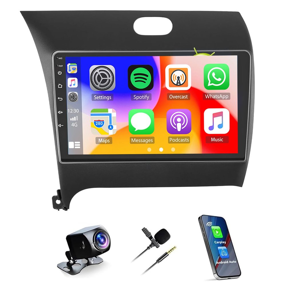 4G+64G Double Din Car Stereo Radio for Kia Forte K3 Cerato 2013-2018 with Wireless CarPlay & Android Auto,9 inch Touch Screen Car Radio Receiver Bluetooth GPS WiFi FM 32EQ SWC AHD Backup Camera