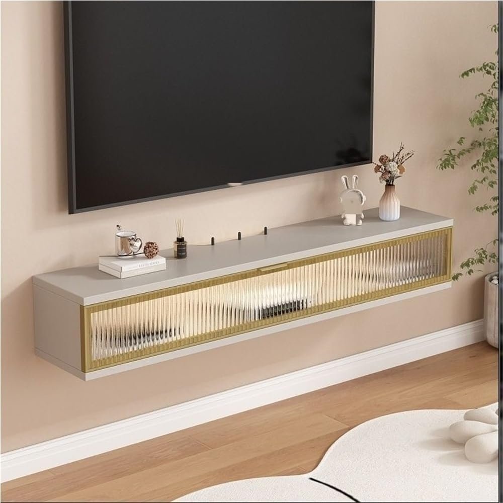 Modern Floating TV Stand Wall Mounted Entertainment Center with Storage Under TV Cabinet for WiFi Router in Living Room Solid Construction(Light Gray,120 cm)
