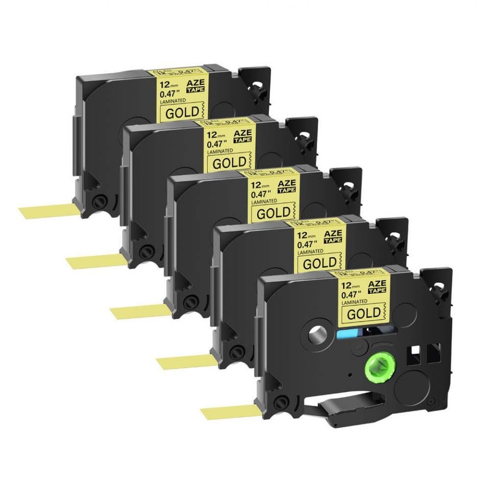 Compatible 5PK/10PK Label Tape for Tz Tze-231 241 631 335 12mm for PT-1000 PT-350 Black On White Multicolor Tape(5PK Black on Gold)