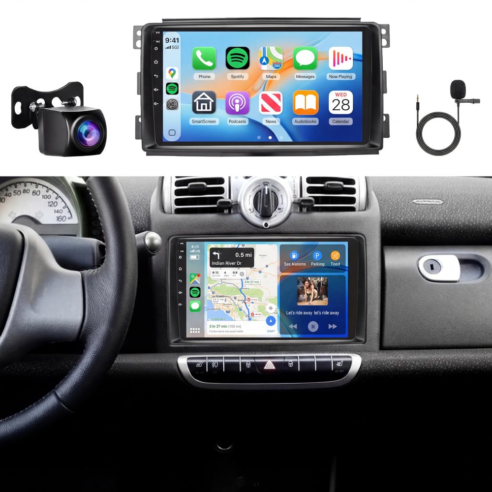 8Core 4GB+64GB Android 15 Radio for Mercedes Benz Smart Fortwo 2005-2010 Car Stereo with 9Inch 1280x720 IPS Touchscreen,Wireless Carplay/Android Auto GPS DSP 5.1Bluetooth WiFi FM/RDS SWC Camera