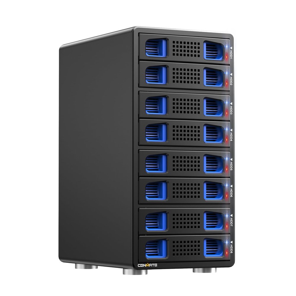 CENMATE Aluminum 8 Bay Hard Drive RAID Enclosure with Cooling Fan for 2.5/3.5" SATA HDD/SSD with USB A/C 3.0, Tool-Free HDD Enclosure, 8 Modes